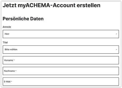 myACHEMA Registrierung