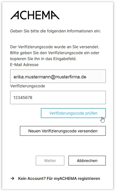 Verifizierungscode prüfen