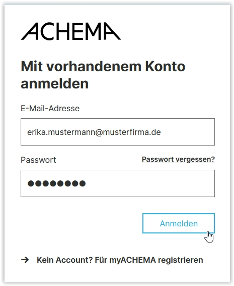 Am myACHEMA-Konto anmelden